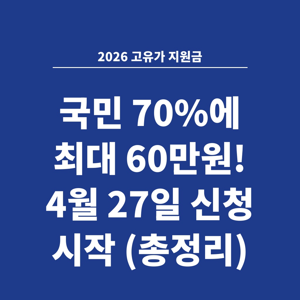 2026 고유가 지원금 국민 70%에 최대 60만원! 4월 27일 신청 시작 (총정리)