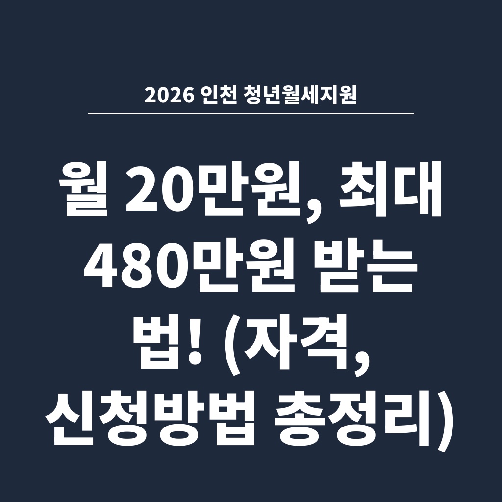 2026 인천 청년월세지원 월 20만원, 최대 480만원 받는 법! (자격, 신청방법 총정리)